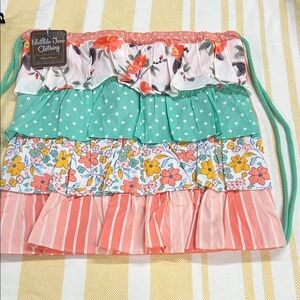 Matilda Jane Coral Polka Dot Drawstring Bag with Mint Cords